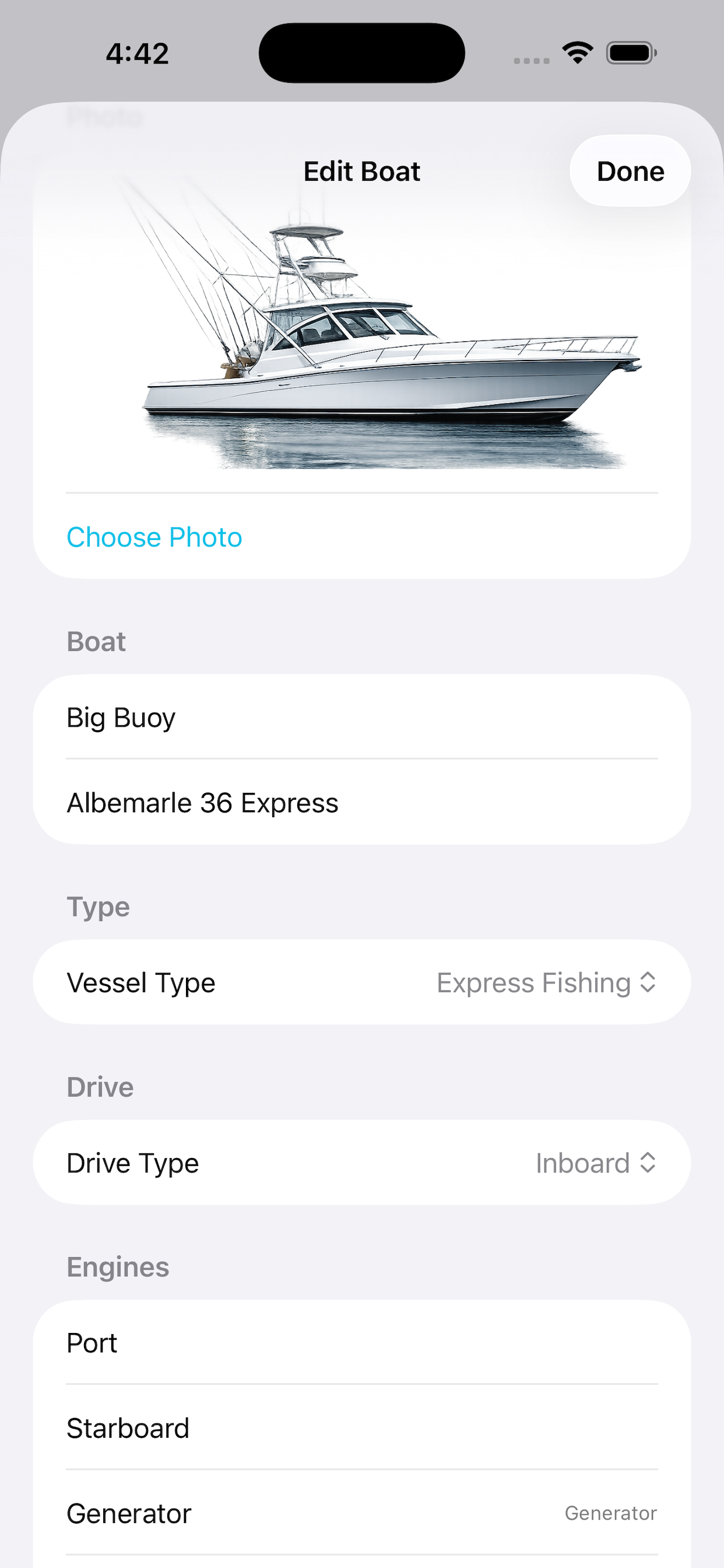 MEL Edit boat screen